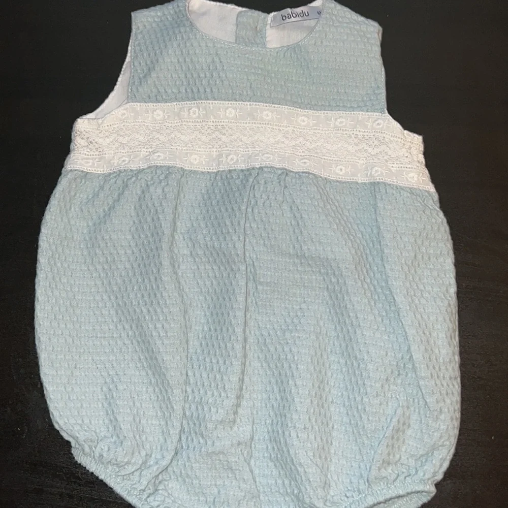 Babidu baby’s bloomer light blue / aqua white‎ trim bloomers Sz 6M